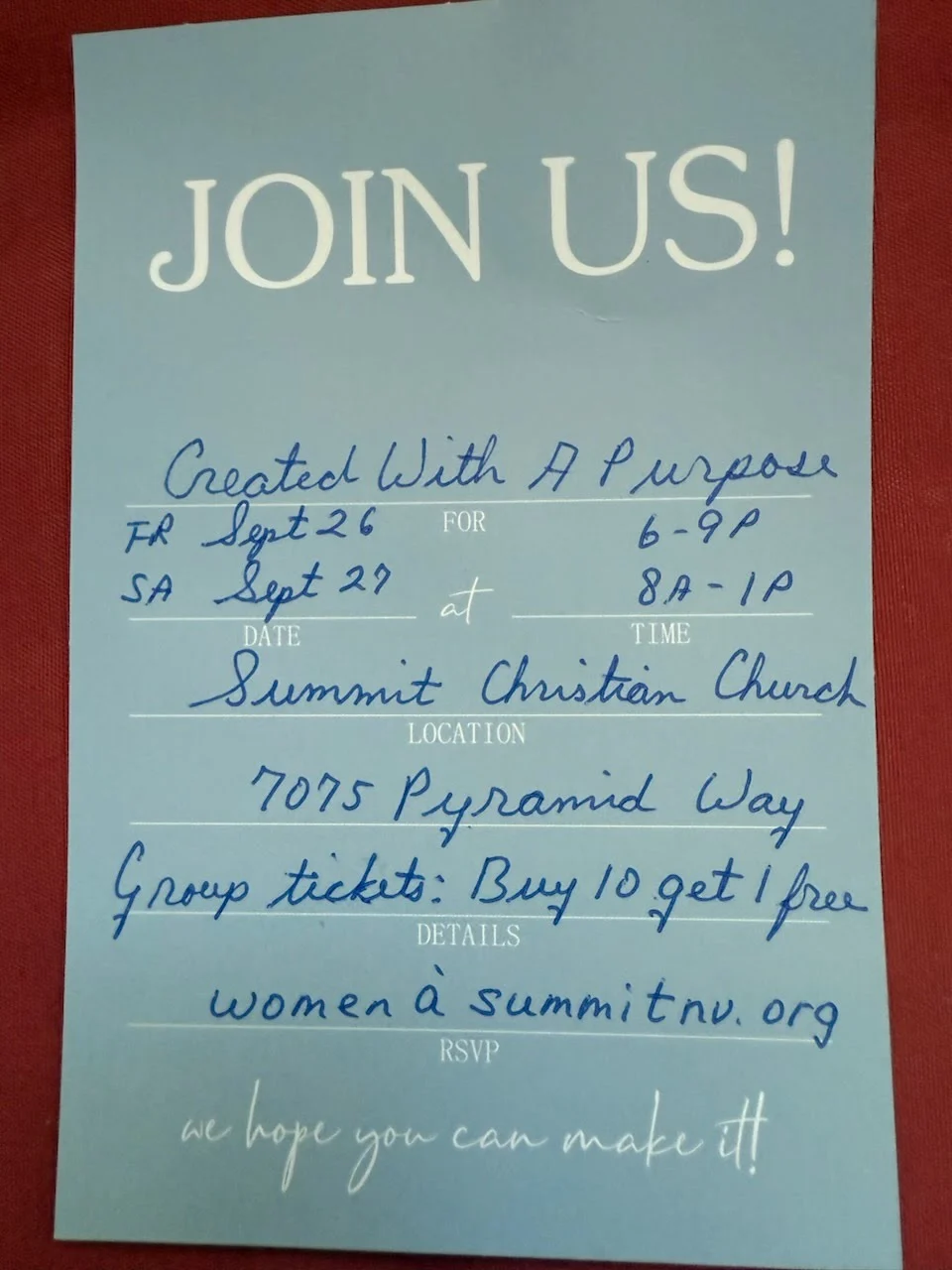 Created with a Purpose Conference Flyer Back Page